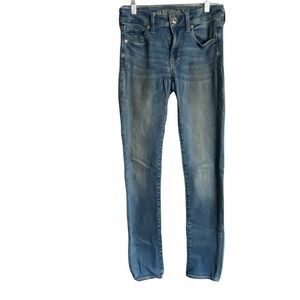 American Eagle Women's Blue Faded Mid Rise Skinny Jeans